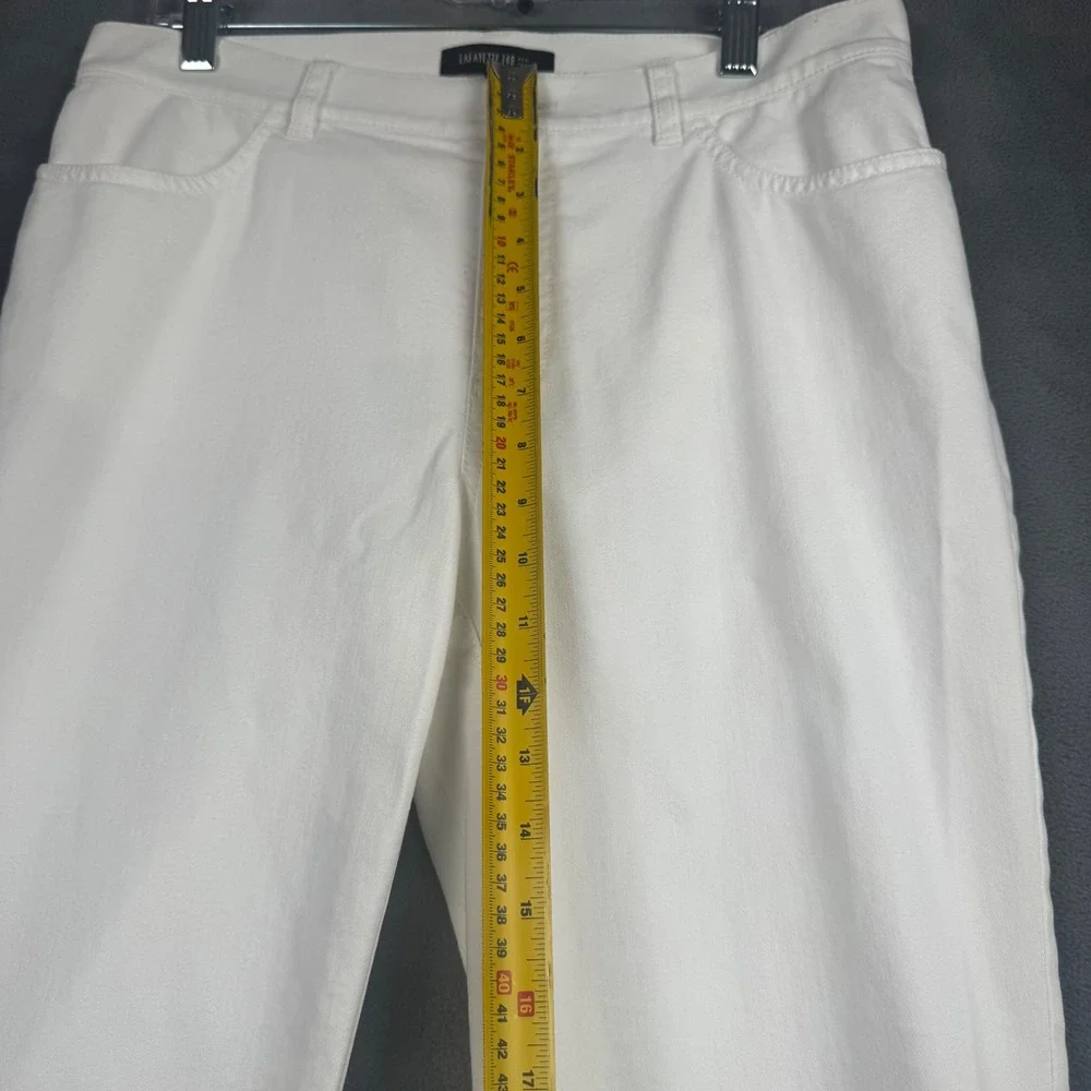 Lafayette 148 New York White Straight Leg Denim Pants Womens Size 8 Cotton Blend